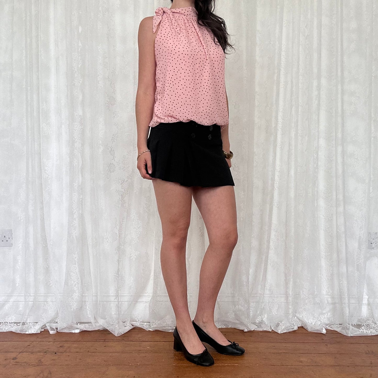 vintage 00s pink polka dot high neck top