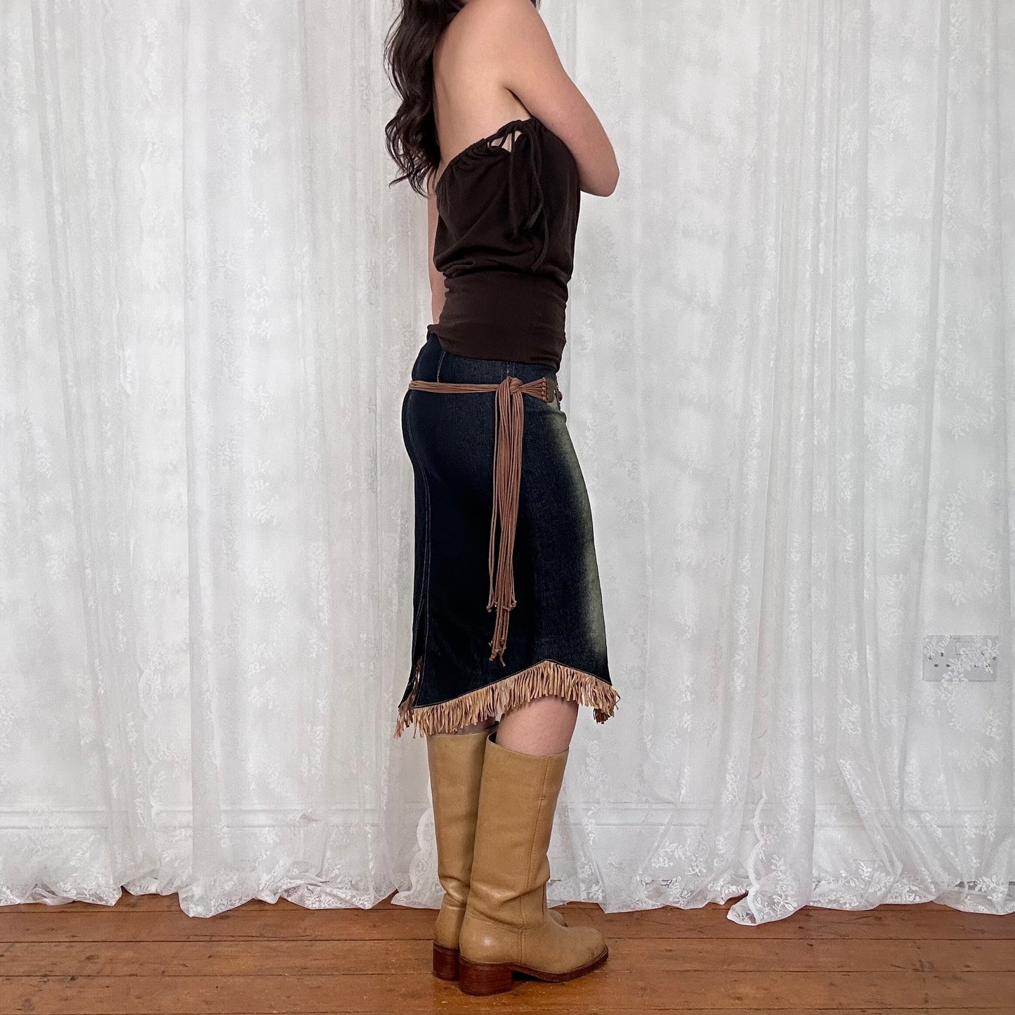 vintage 00s brown cinched waist strapless top