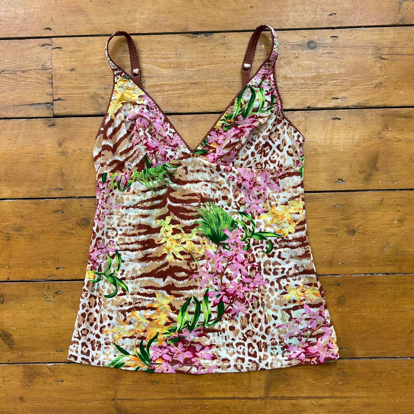 vintage 00s floral leopard print slinky cami top