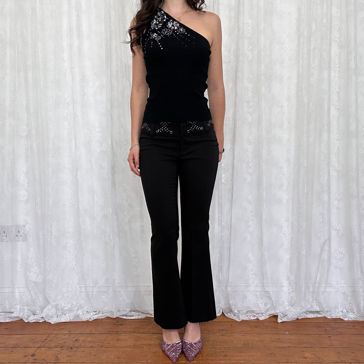 vintage 00s black studded eyelet suit trousers