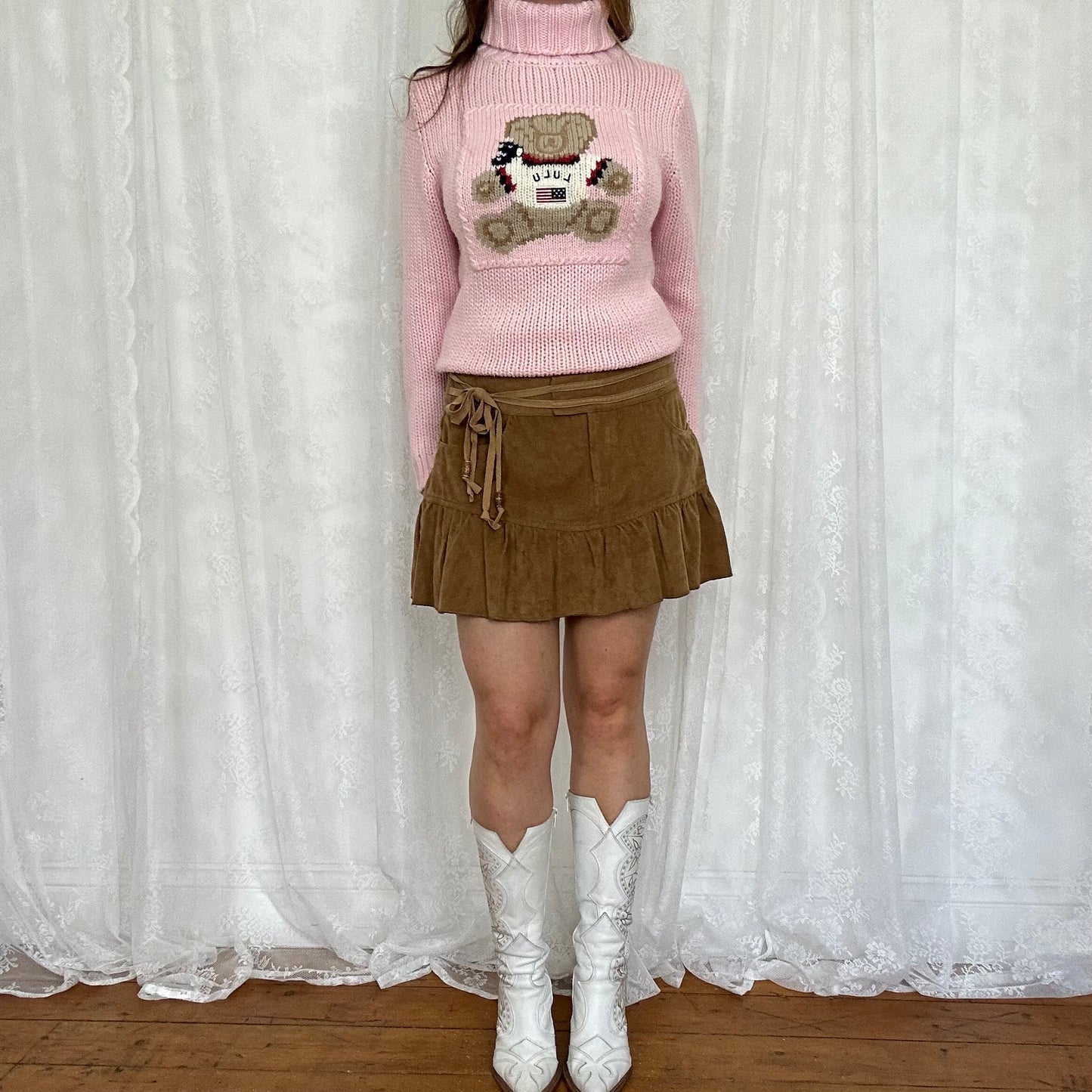 vintage 00s brown suede style mini skirt