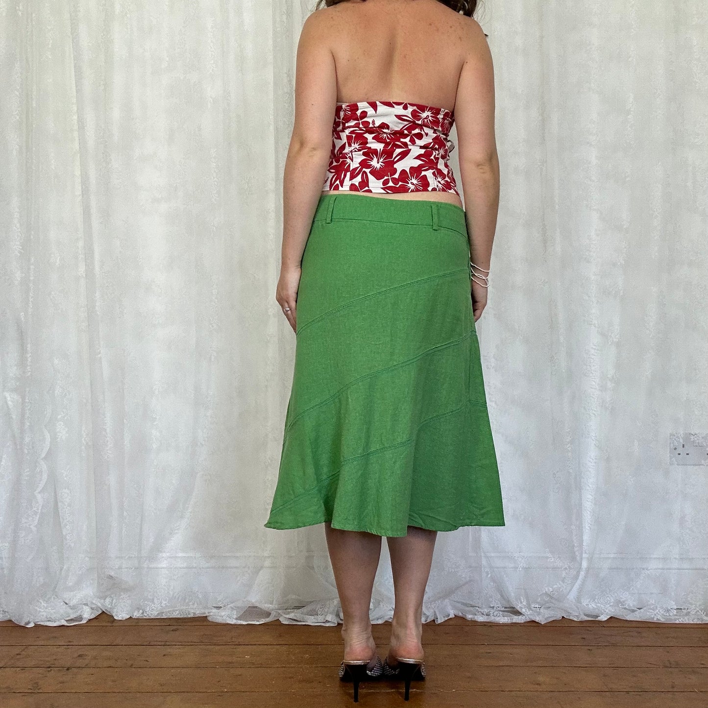 vintage 00s red and white floral wrap halter top
