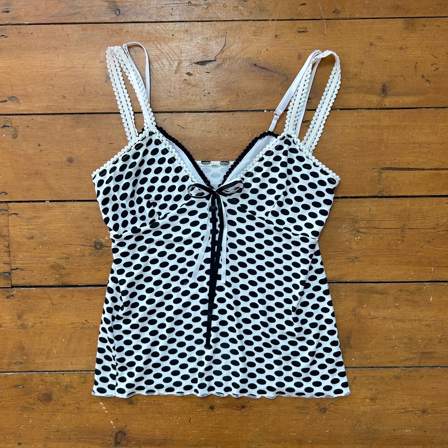 vintage 00s black and white polka dot cami