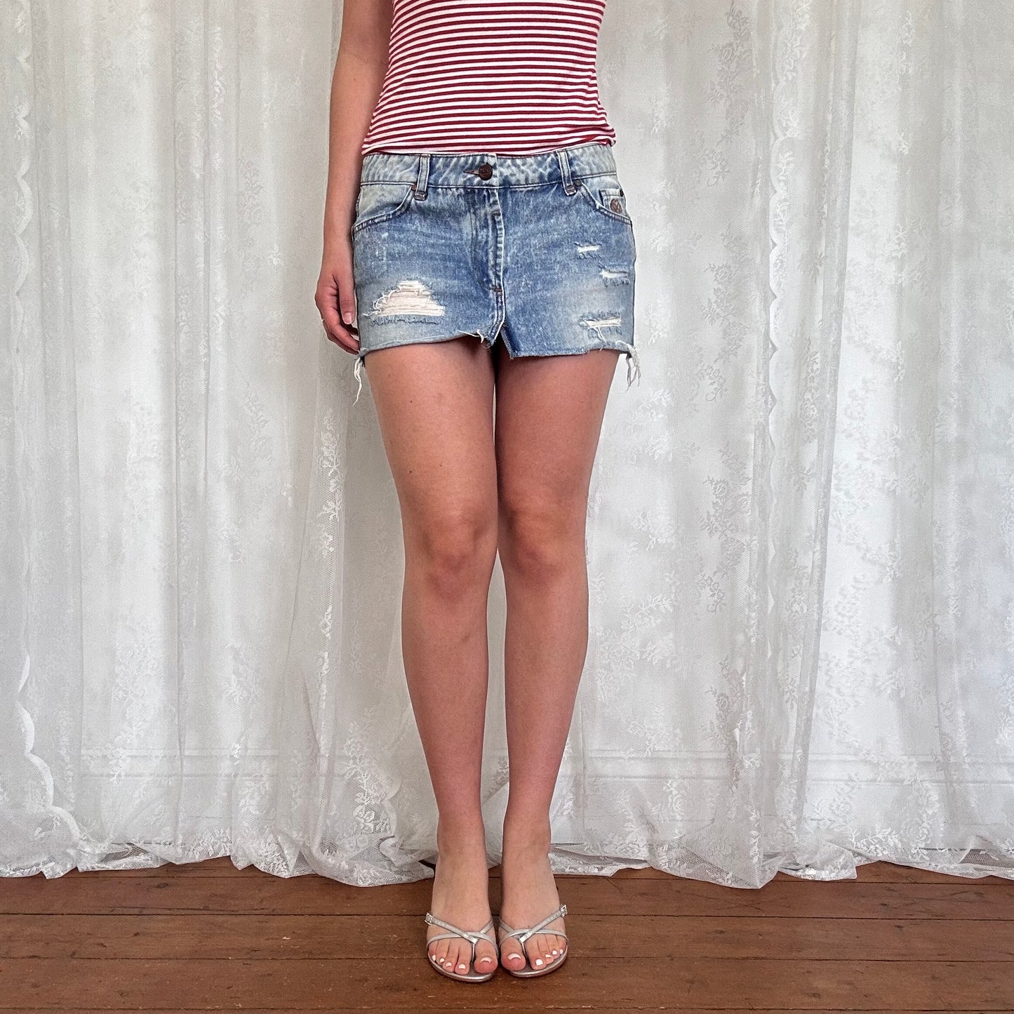 vintage 00s distressed denim mini skirt