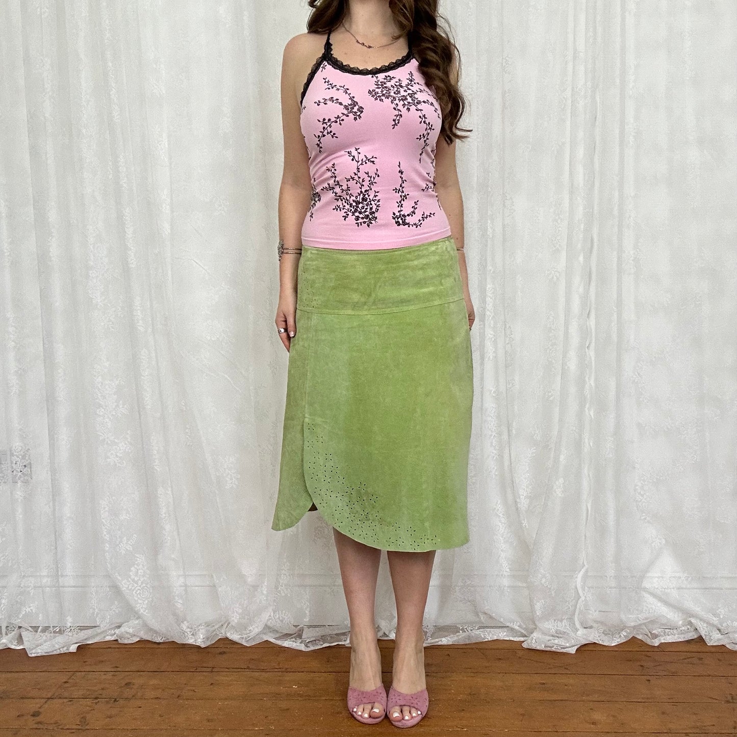 vintage 00s black and pink floral cami