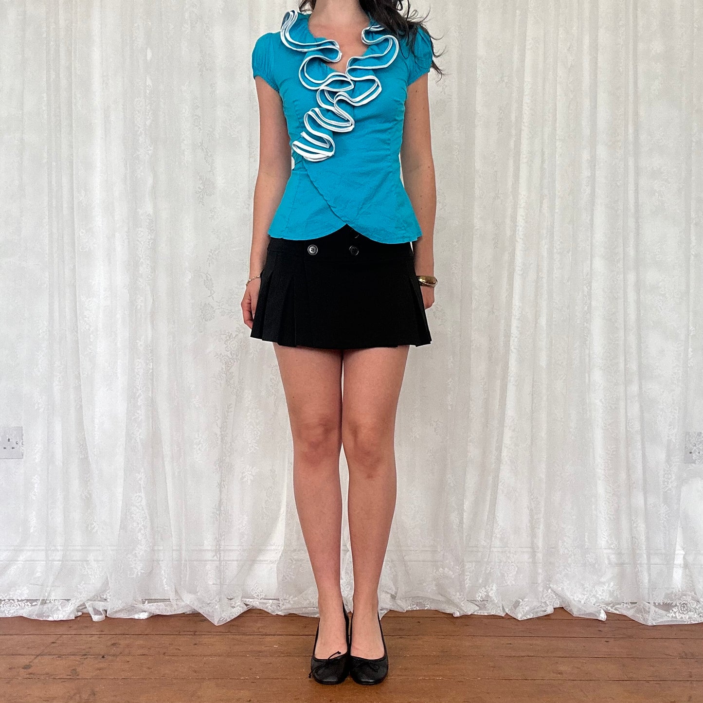vintage 00s bright blue wrap shirt