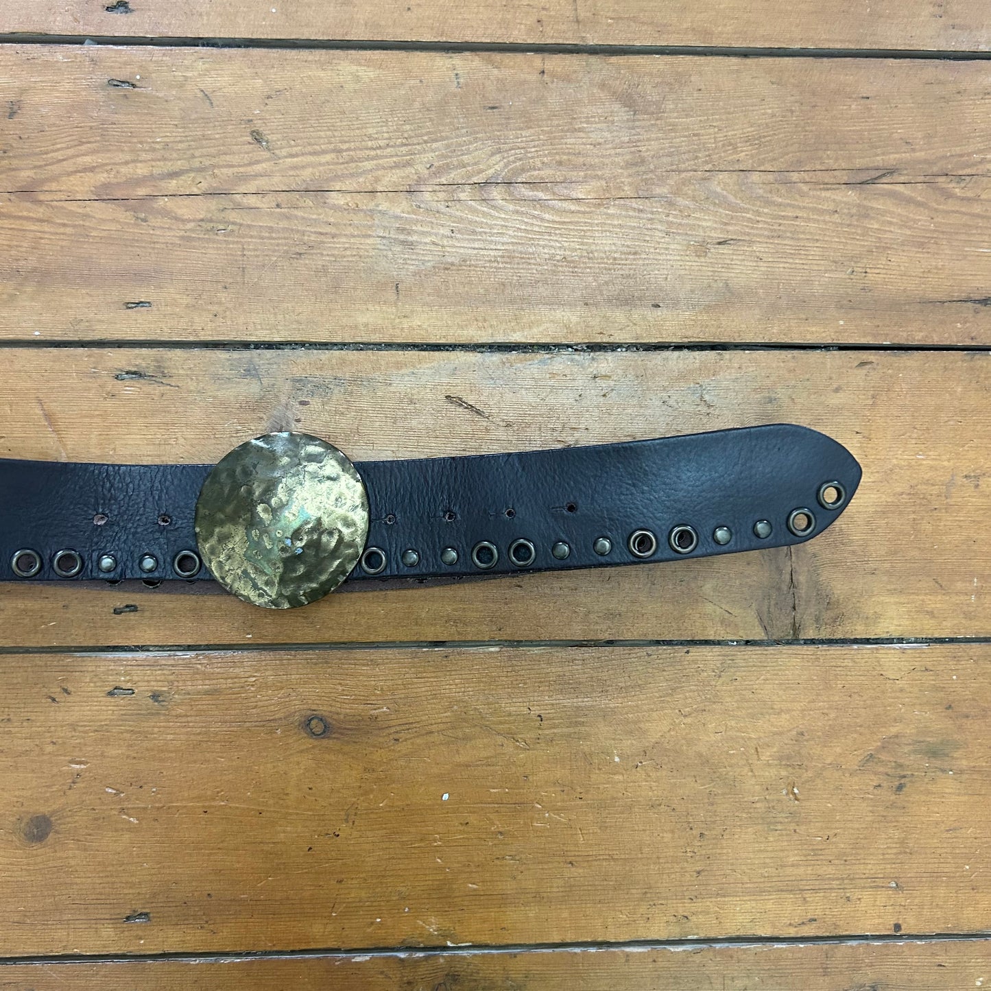 vintage 00s brown leather disc belt