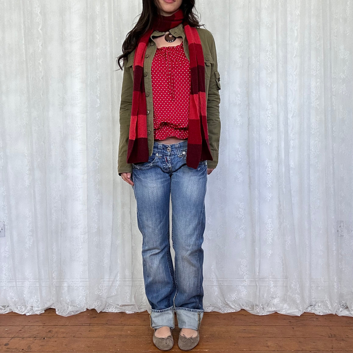 vintage 00s red stripey knit scarf