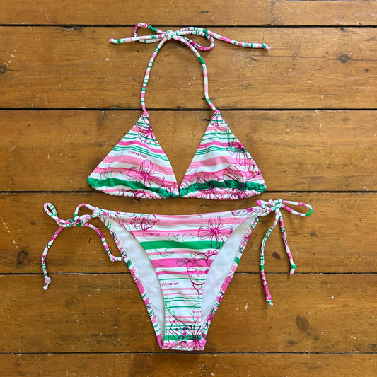 vintage 00s green and pink striped bikini
