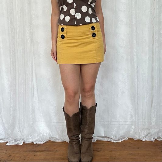 vintage 00s yellow mustard button mini skirt
