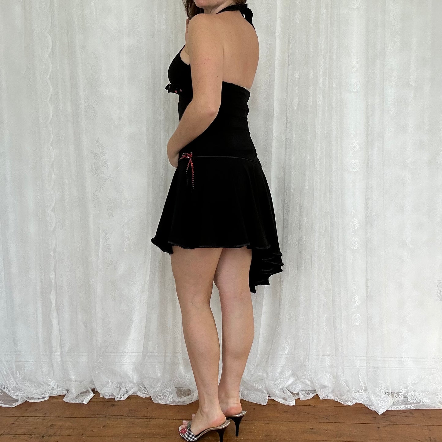 vintage 00s black hater dress with red sequin detail