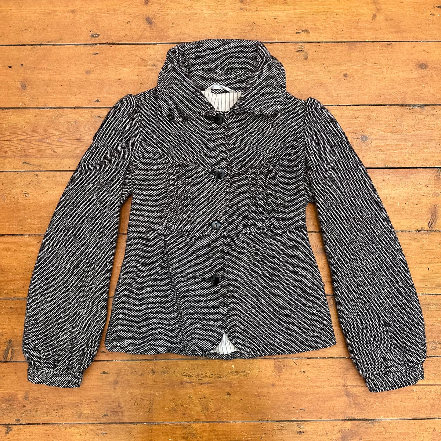 vintage 00s black and white tweed peacoat