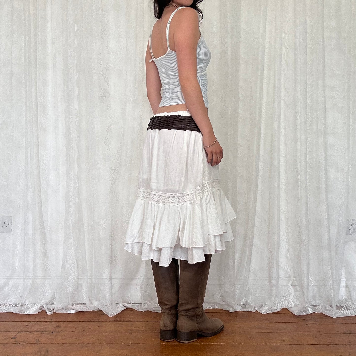 vintage 00s blue and white striped button cami