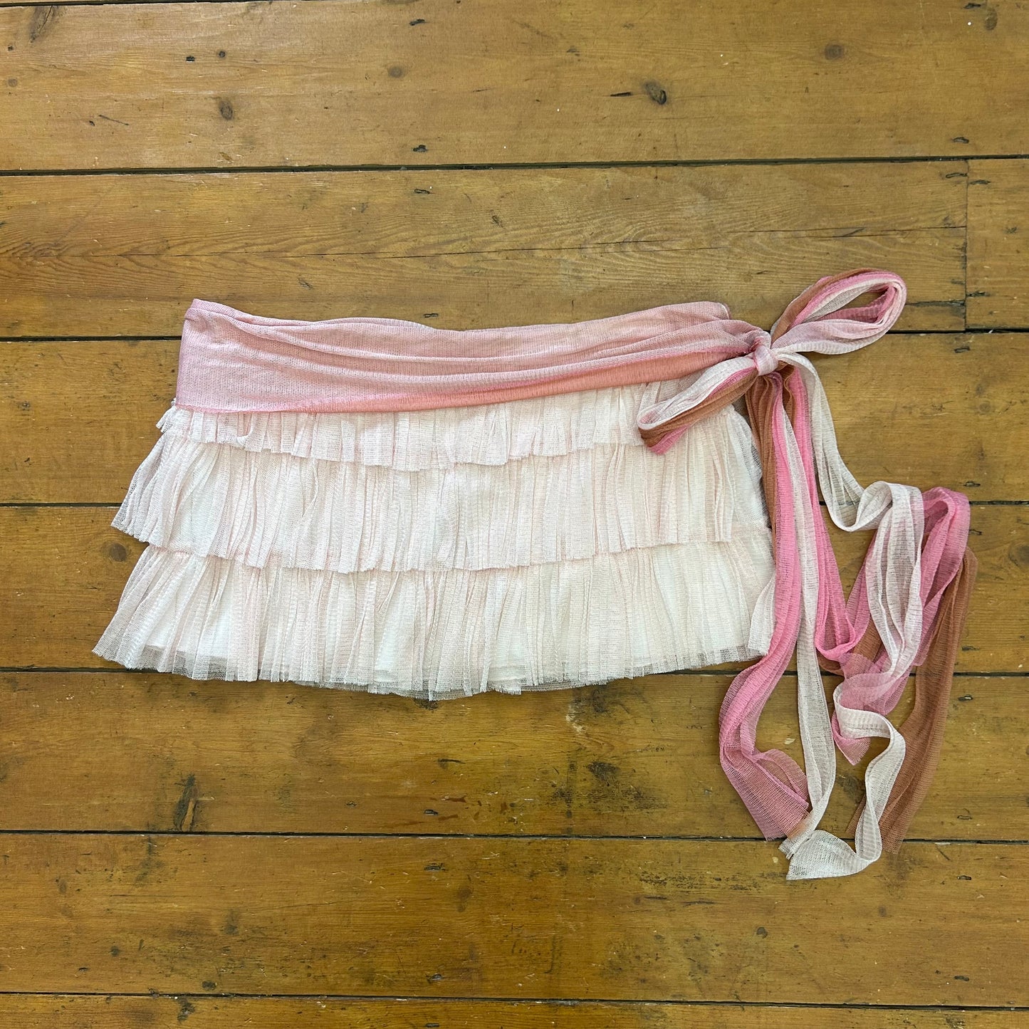 vintage 00s pink silk ruffle mini skirt with tie up belt