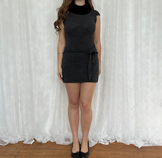 vintage 00s black and grey striped knitted mini dress