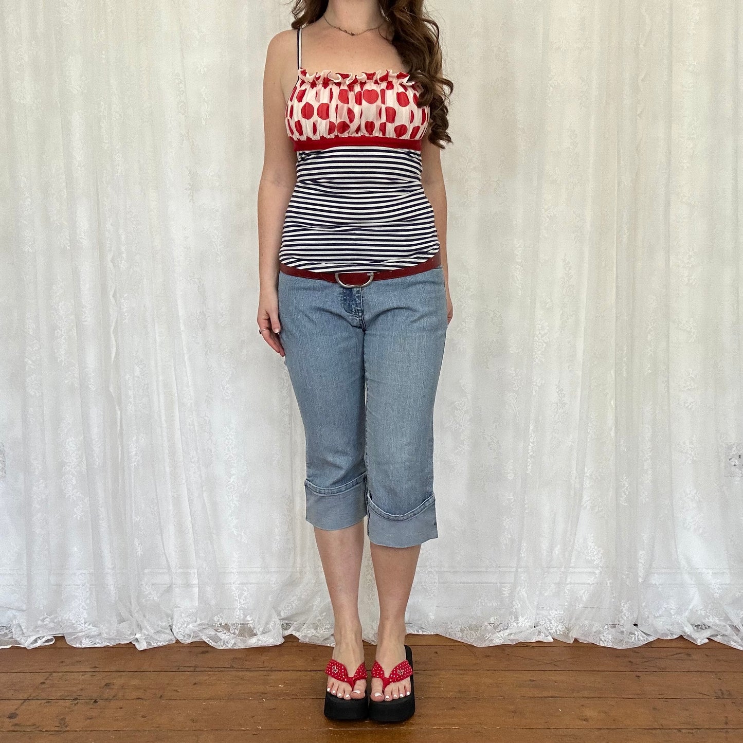 vintage 00s fornarina polka dot stripey cami
