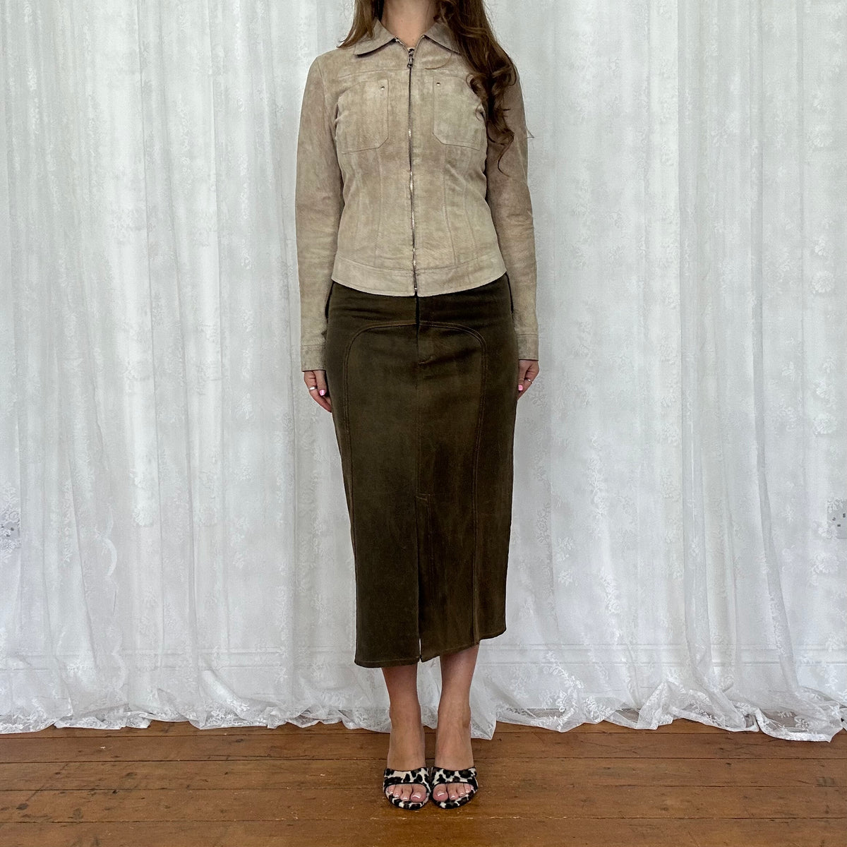 vintage 00s beige leather fitted jacket
