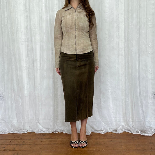 vintage 00s beige leather fitted jacket