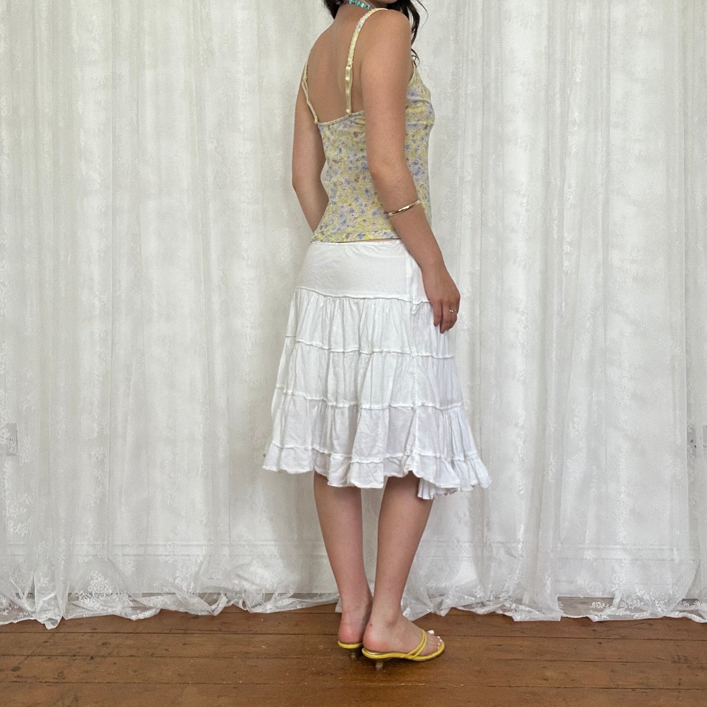 vintage 00s white tiered midi skirt