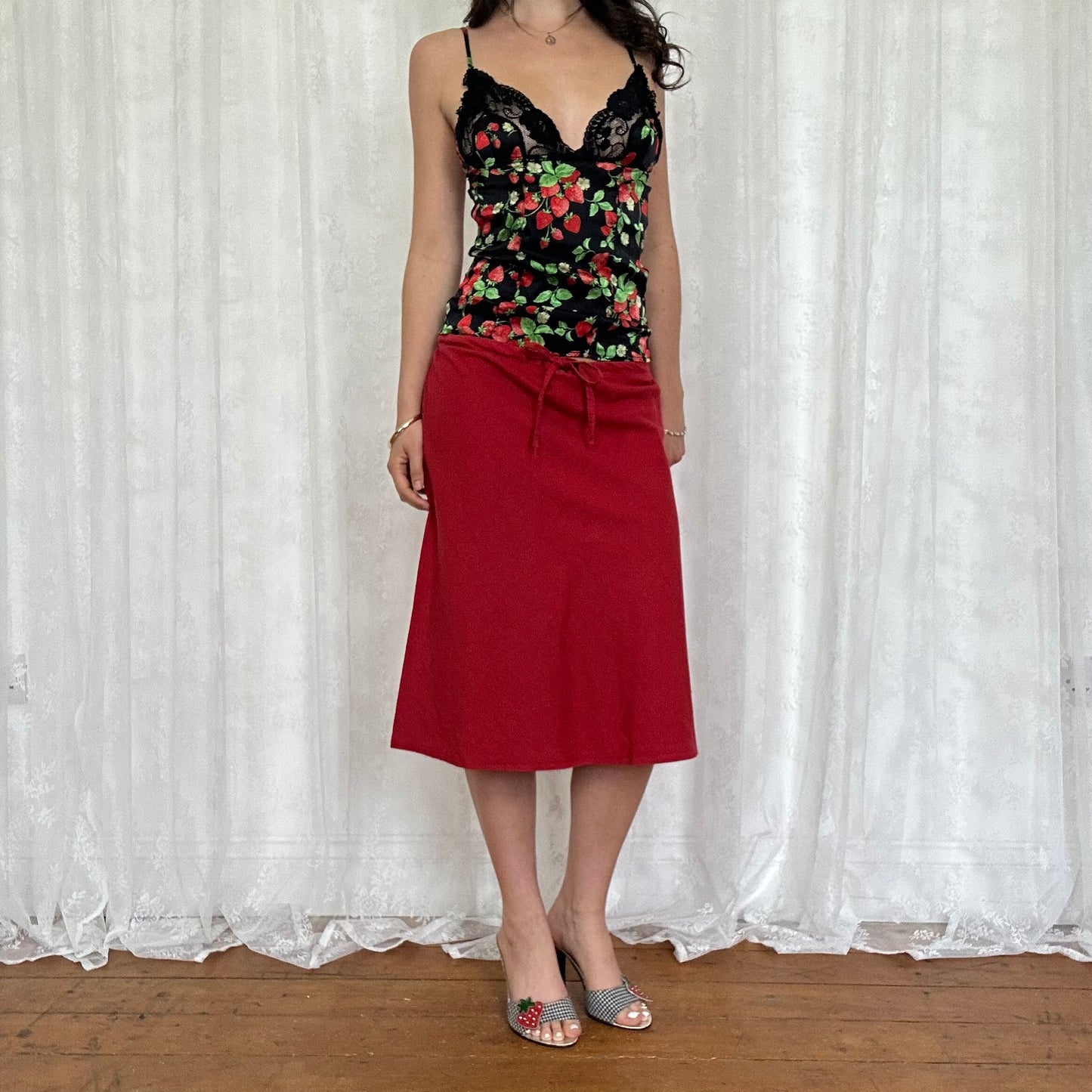 vintage 00s black strawberry print cami