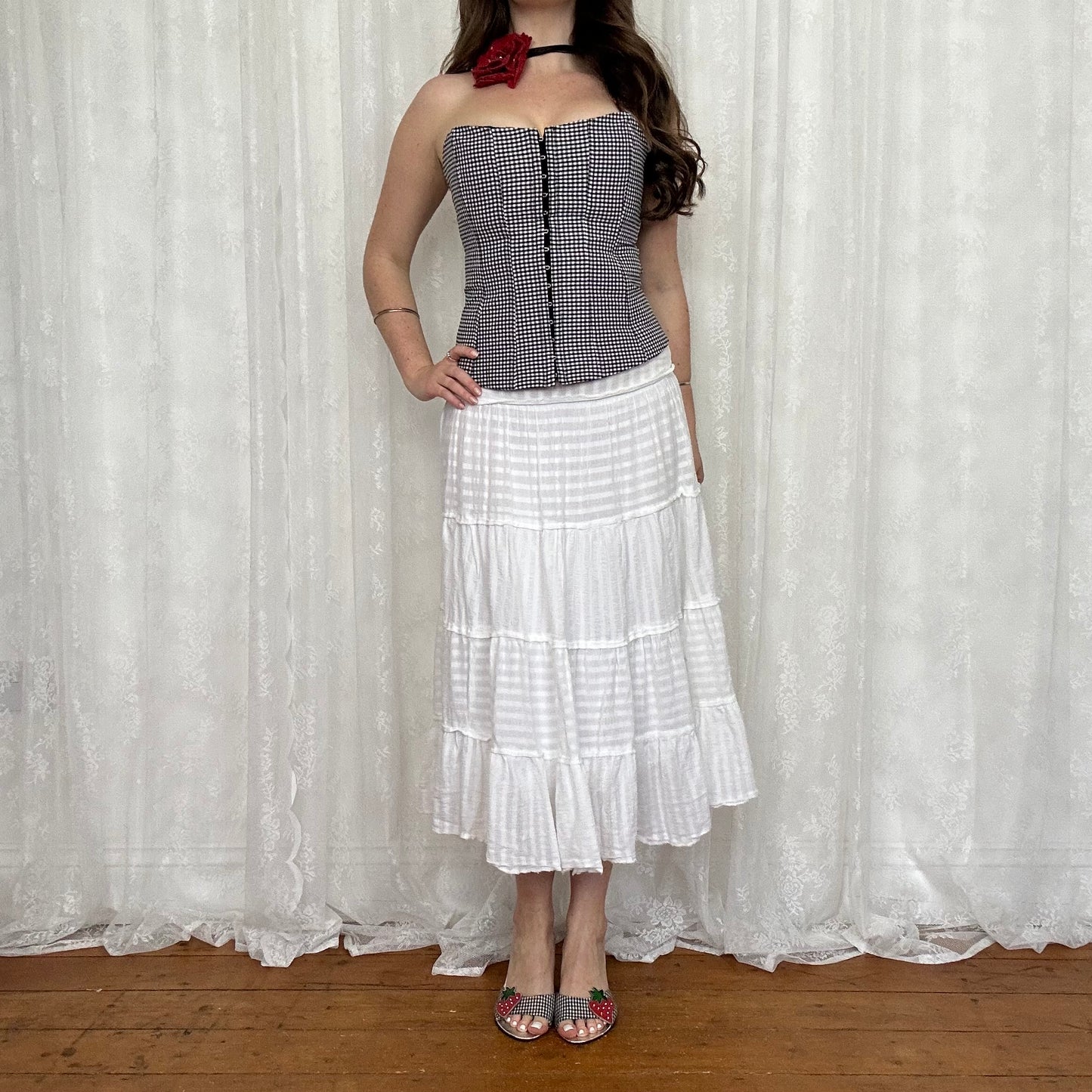 vintage 00s gingham hook and eye corset top
