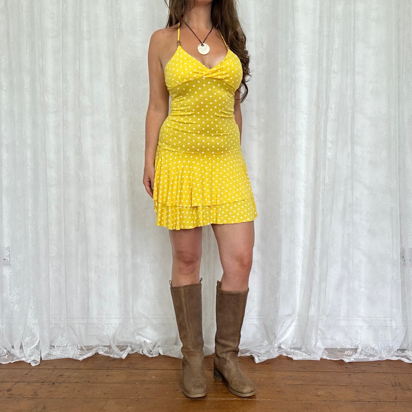 vintage 00s yellow polka dot dress
