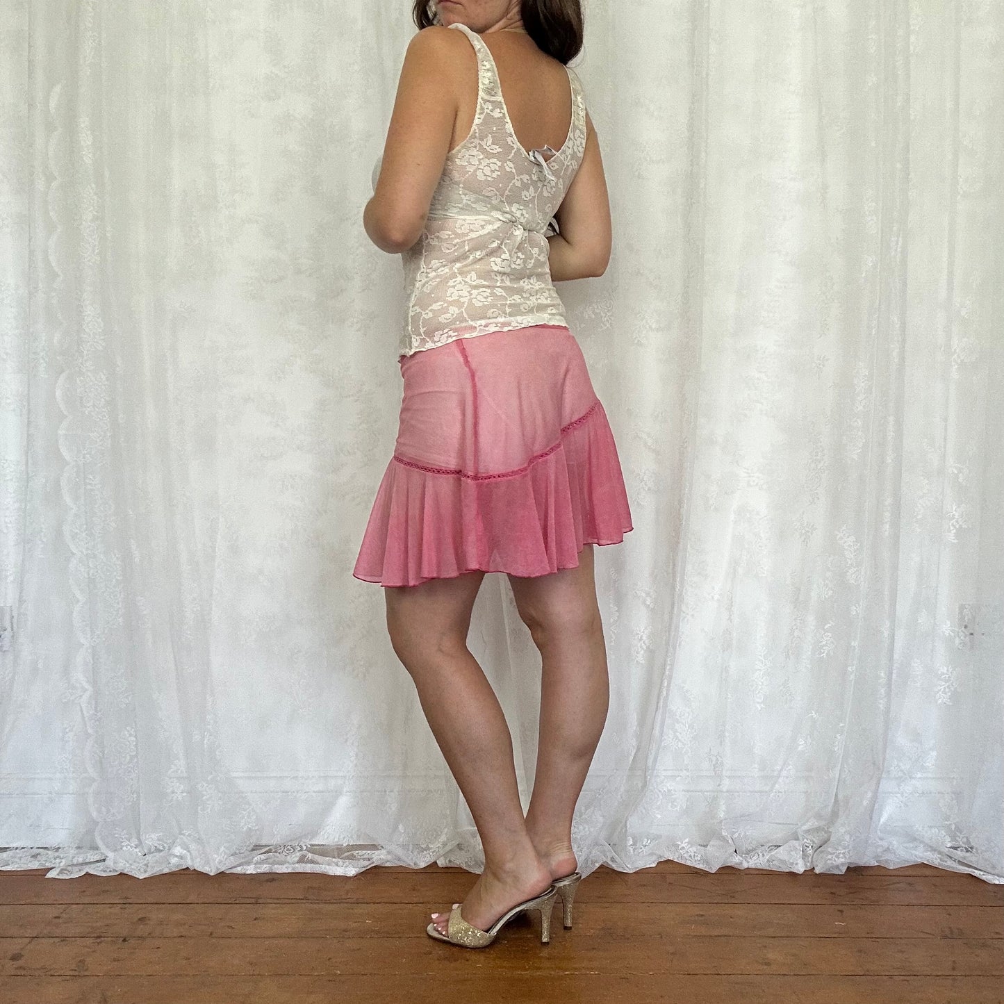 vintage 00s white crochet cami top