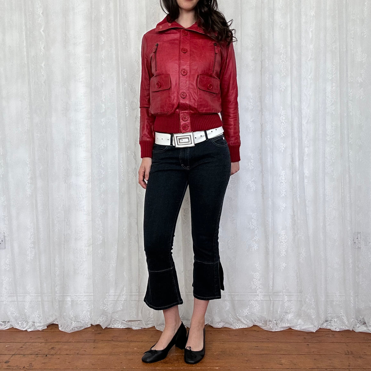 vintage 00s red leather bomber jacket