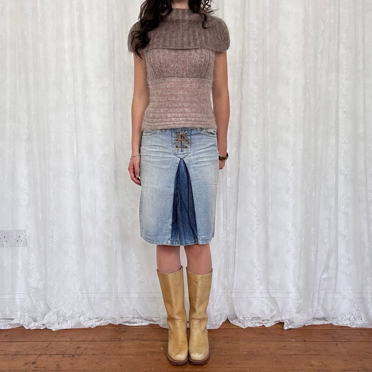 vintage 00s brown off shoulder rollneck jumper