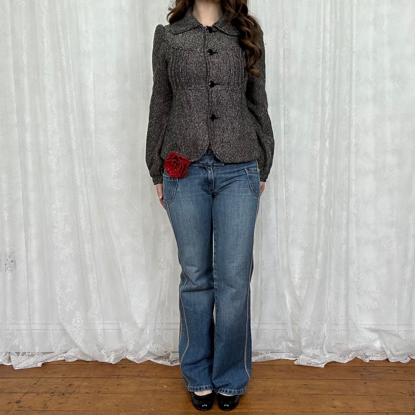 vintage 00s black and white tweed peacoat