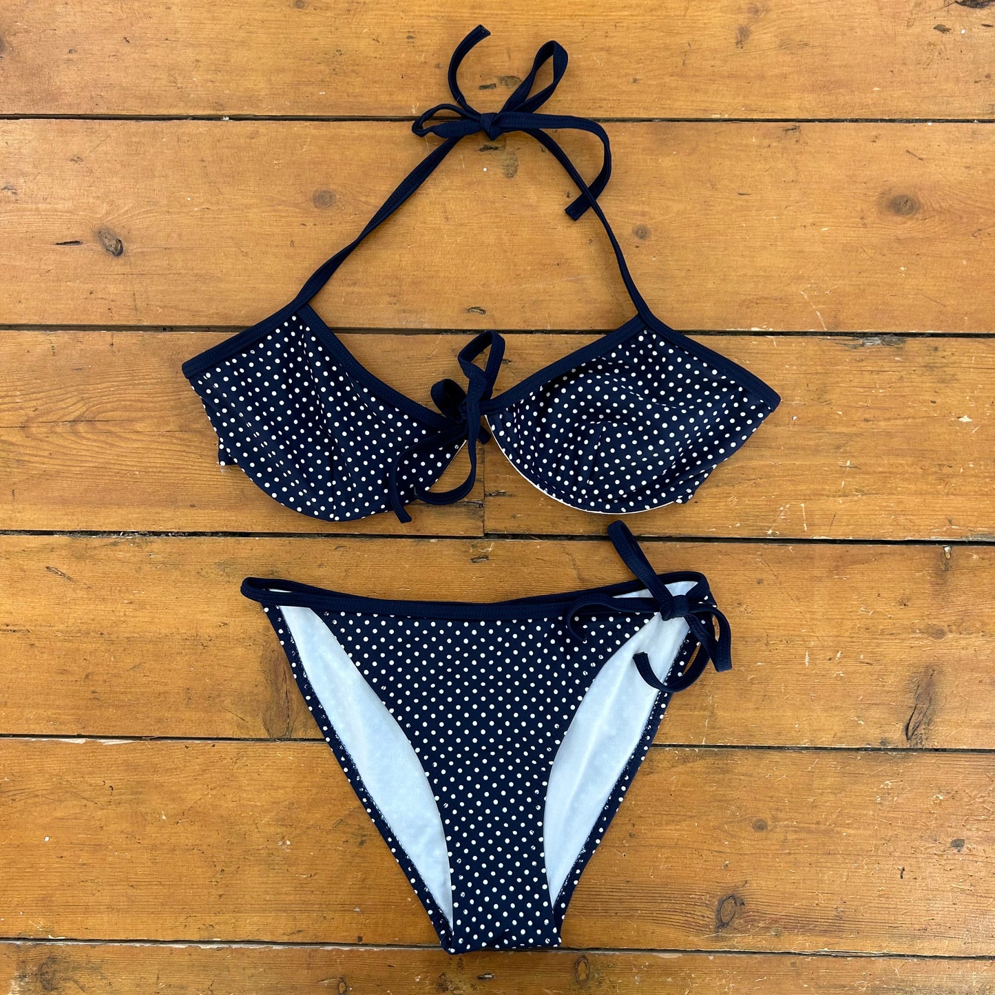 vintage 00s navy polka dot bikini