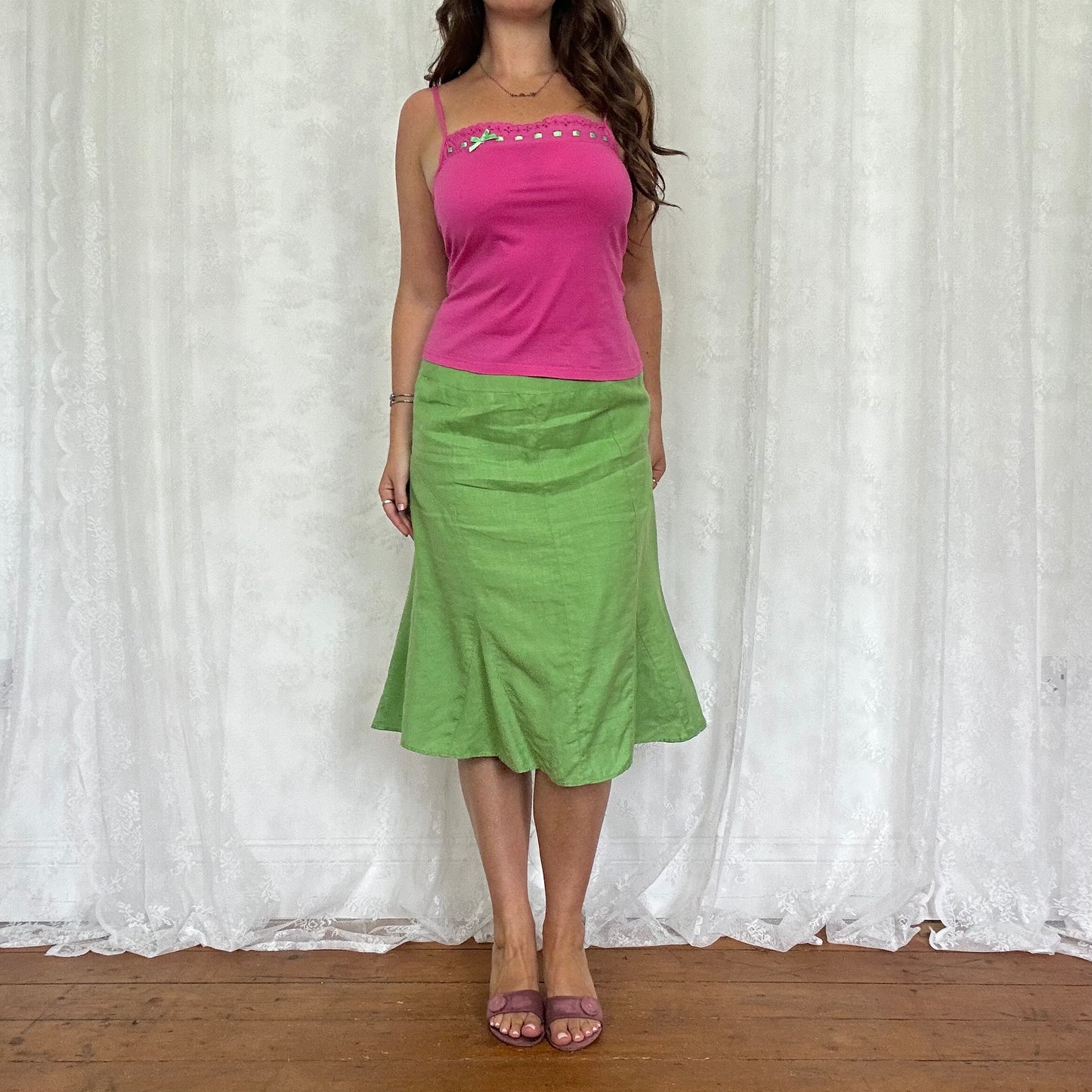 vintage 00s pink broderie trim cami top