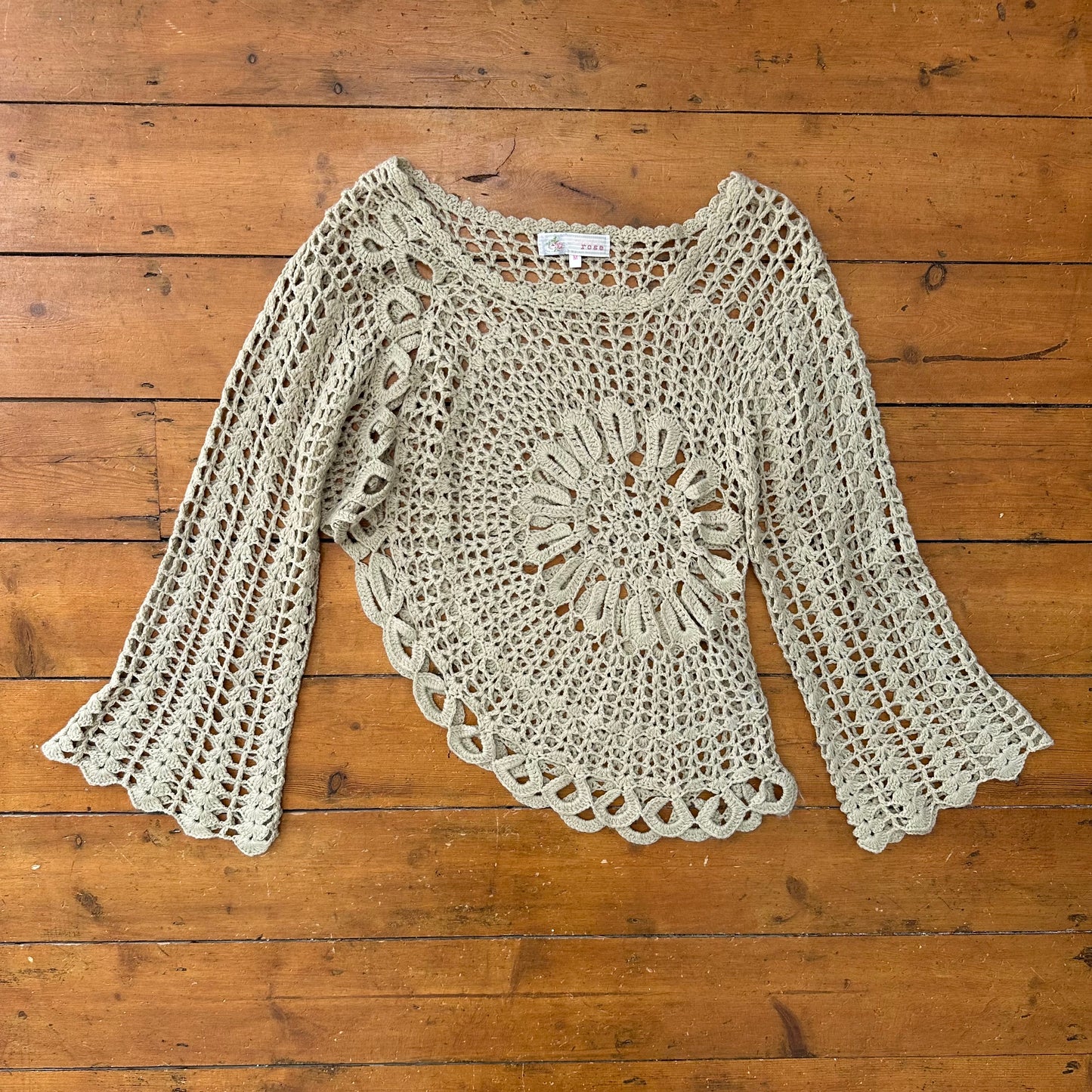 vintage 00s beige crochet knit jumper