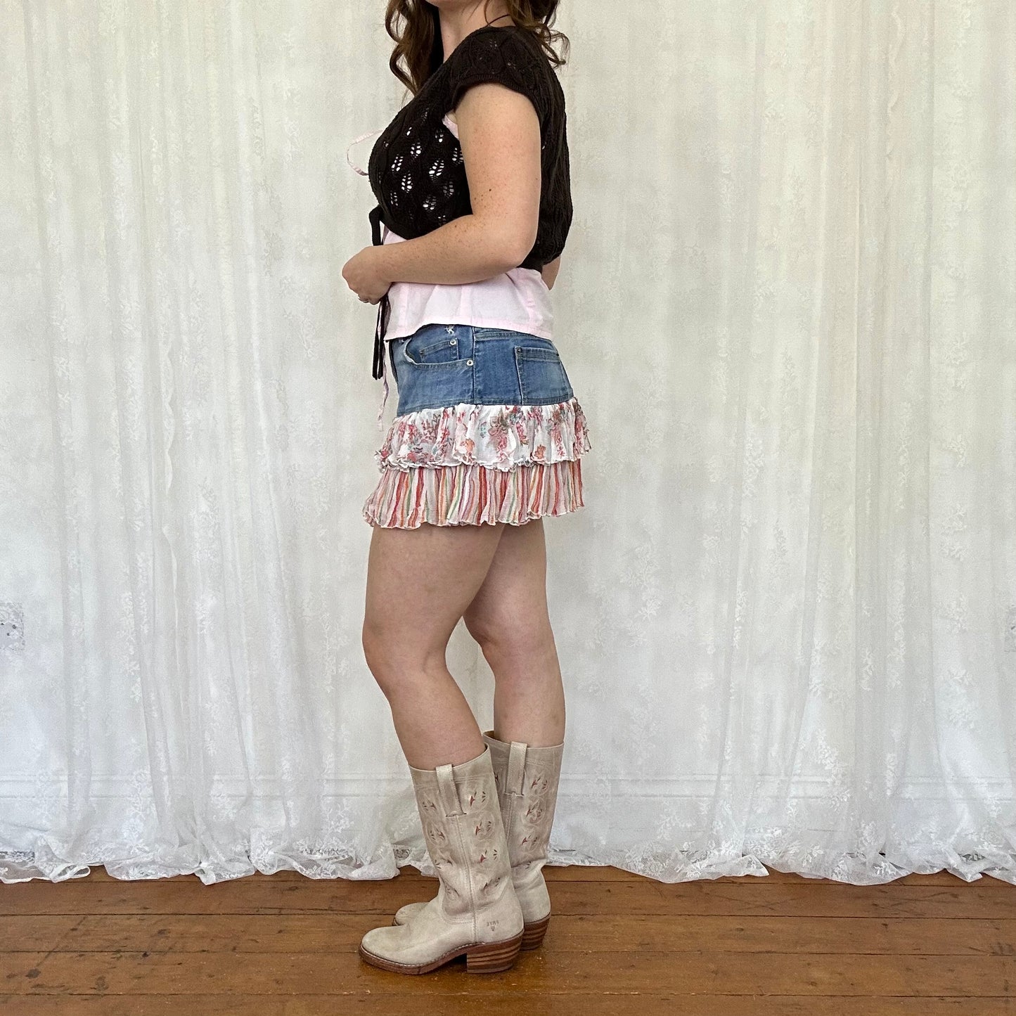 vintage 00s brown cropped crochet bolero shrug
