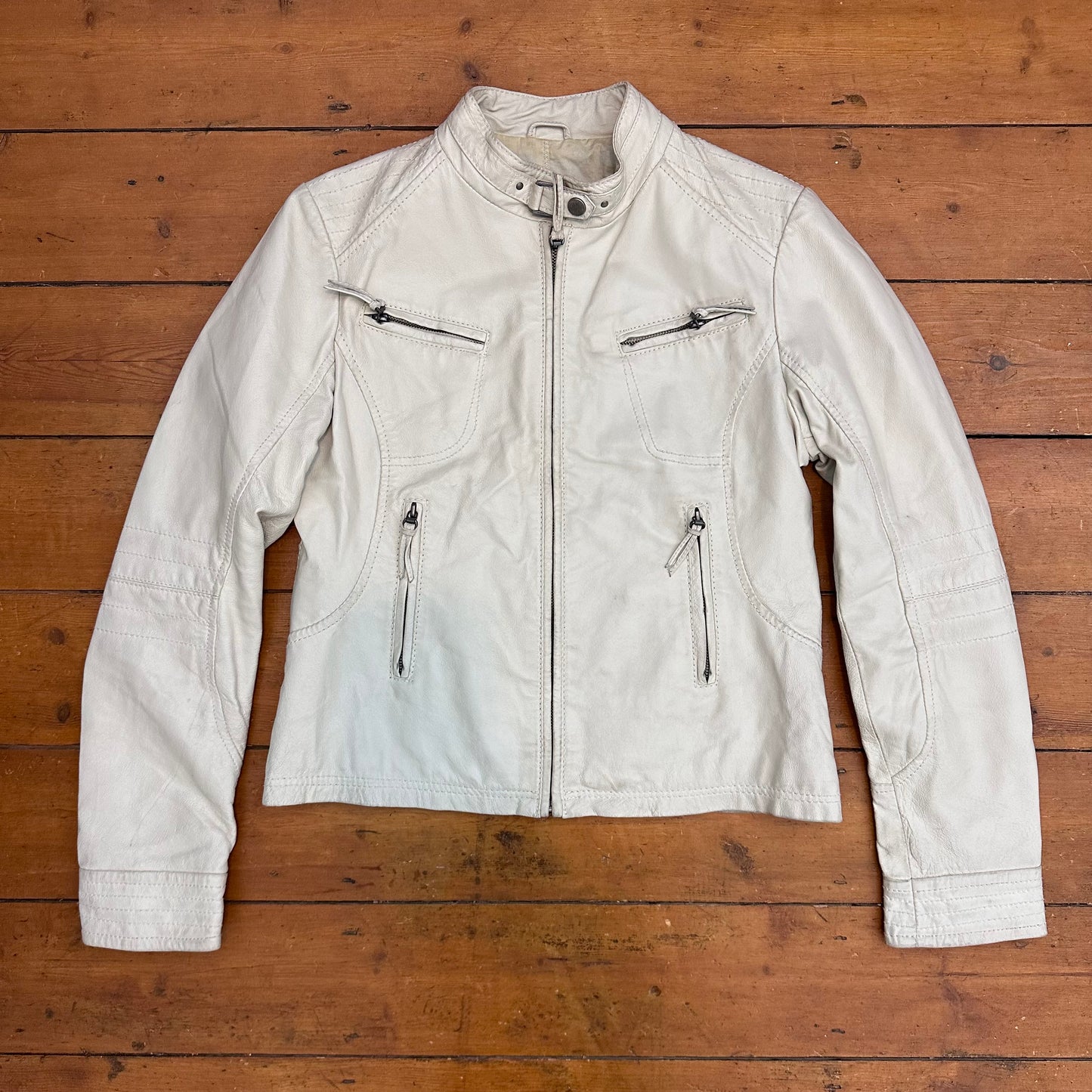 vintage 00s white leather biker jacket