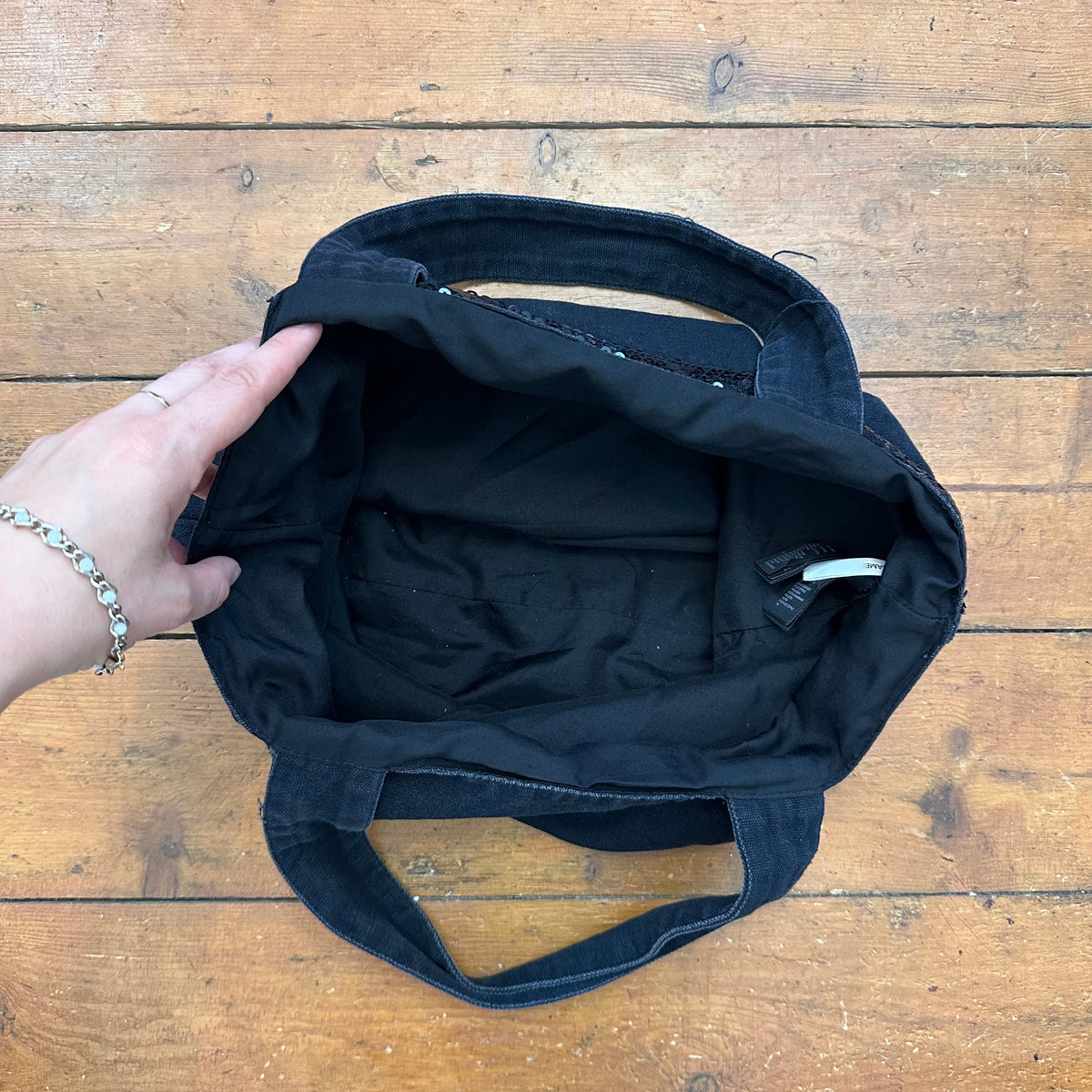 vintage 00s black sequin trim tote bag