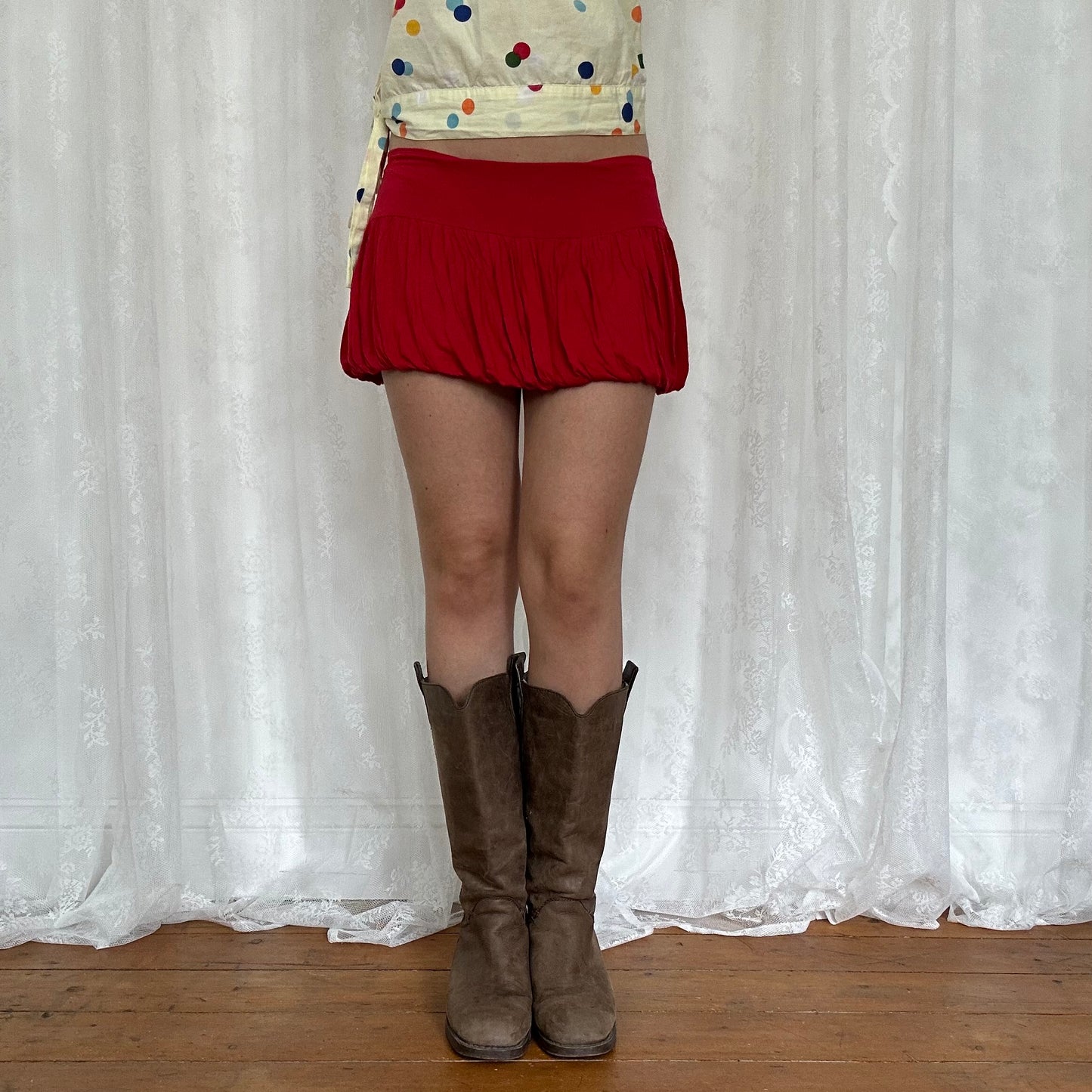 vintage 00s red puff bubble micro skirt
