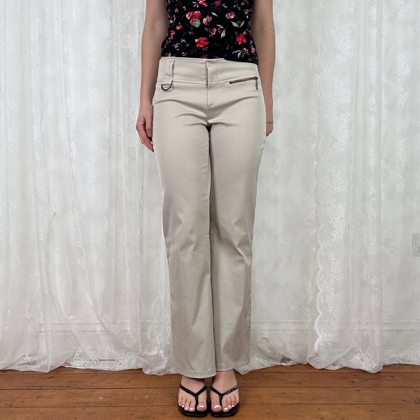 vintage 00s beige flared suit style trousers