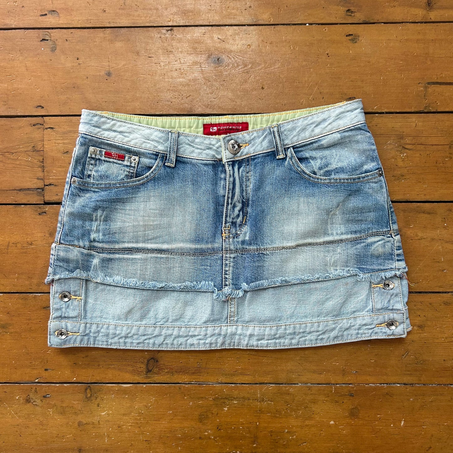 vintage 00s light wash denim layered mini skirt