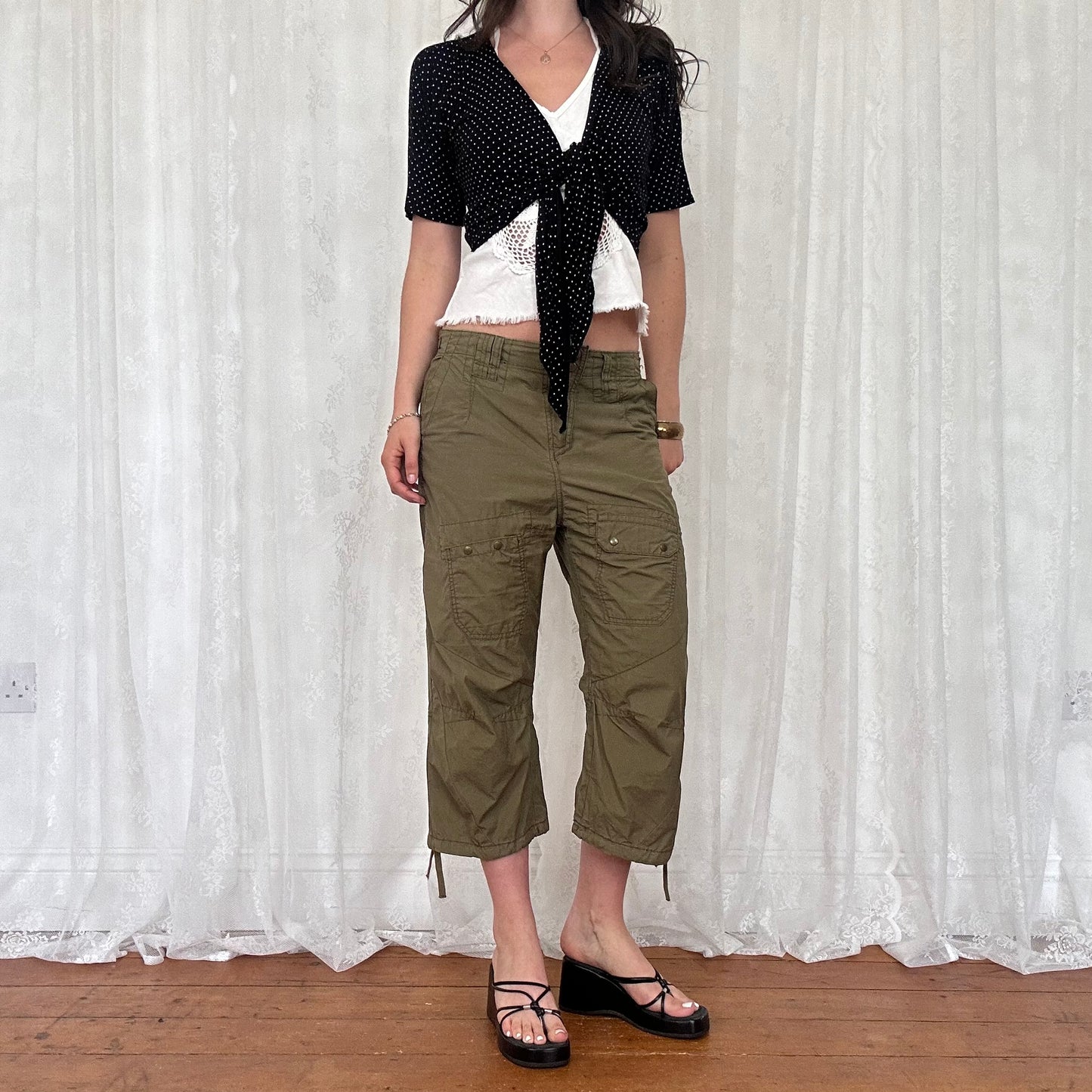 vintage 00s polka dot tie up cardigan