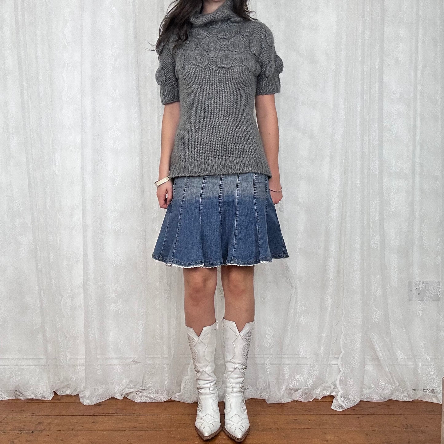 vintage 00s grey short sleeve chunky knit jumper