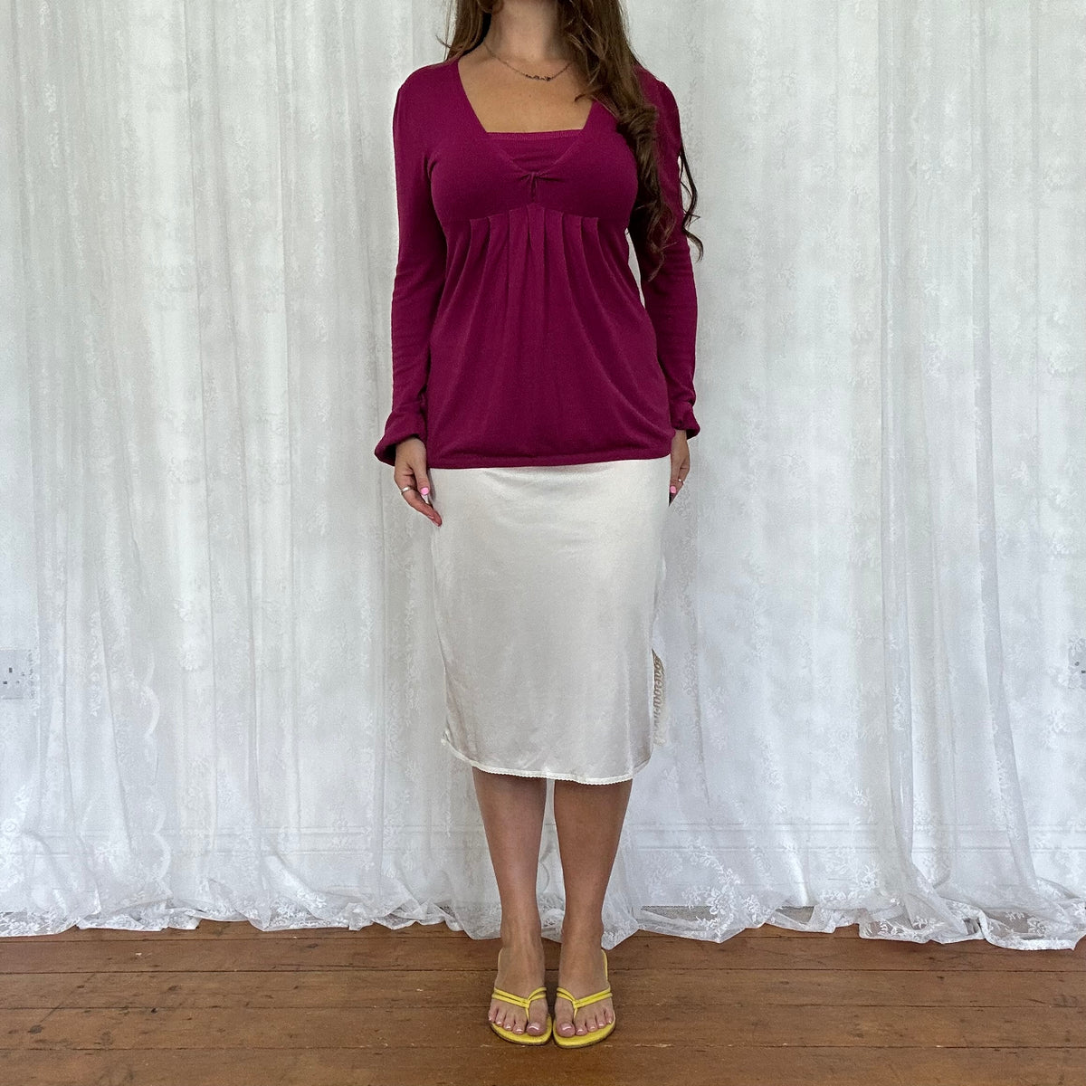 vintage 00s fuchsia long sleeve babydoll top