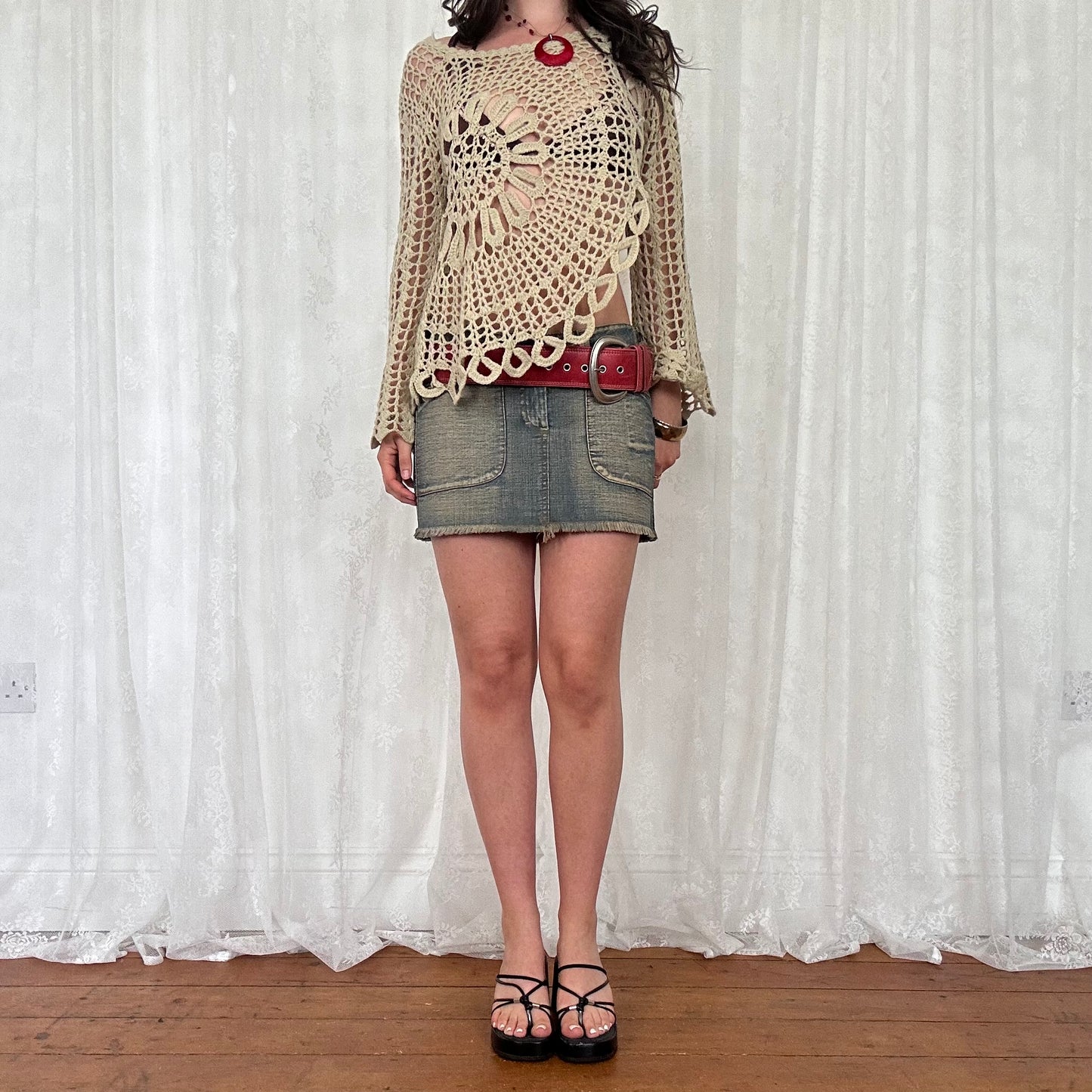 vintage 00s washed denim mini skirt