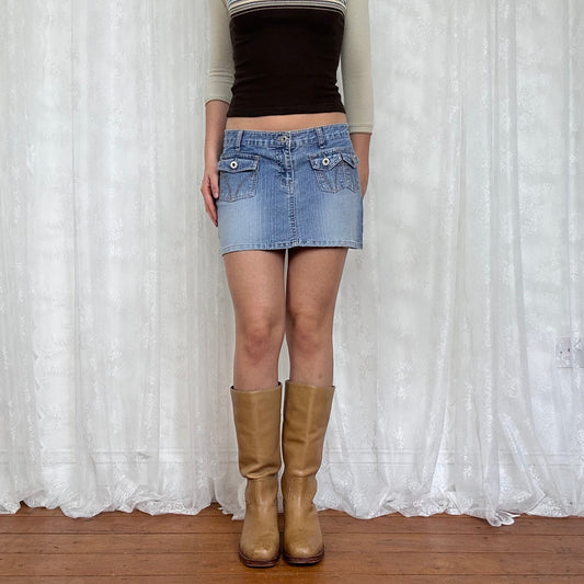 vintage 00s light wash denim mini skirt