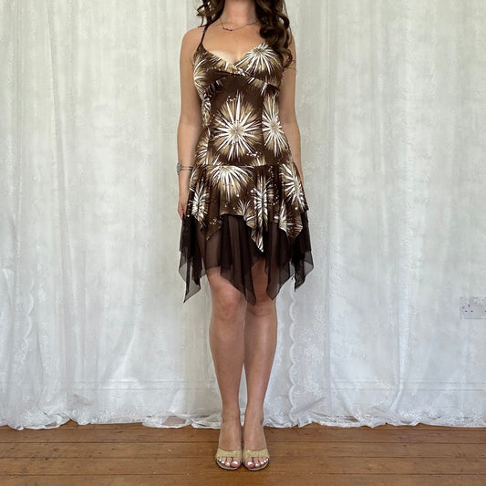 vintage 00s brown floral hanky hem mini dress