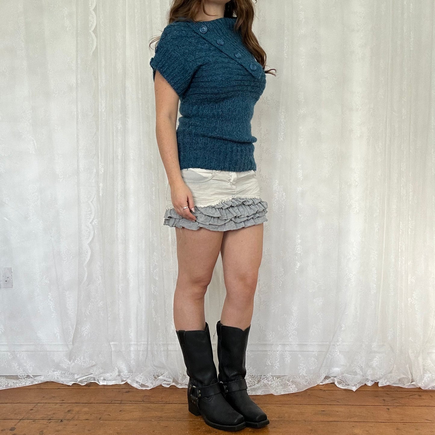 vintage 00s blue knitted short sleeve jumper