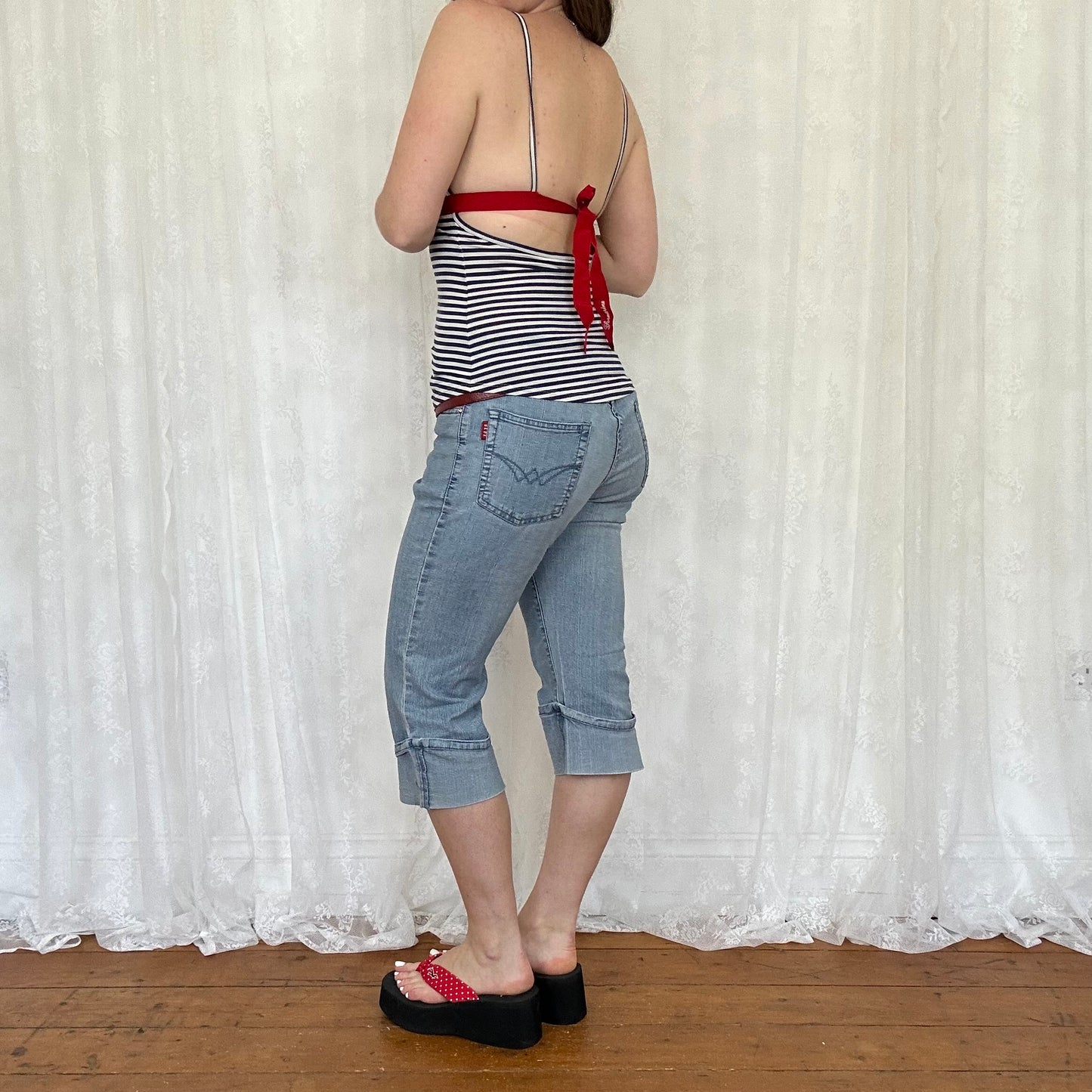 vintage 00s fornarina polka dot stripey cami