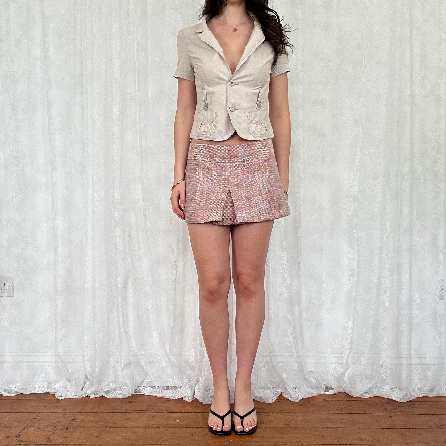 vintage 00s pink tweed mini skirt