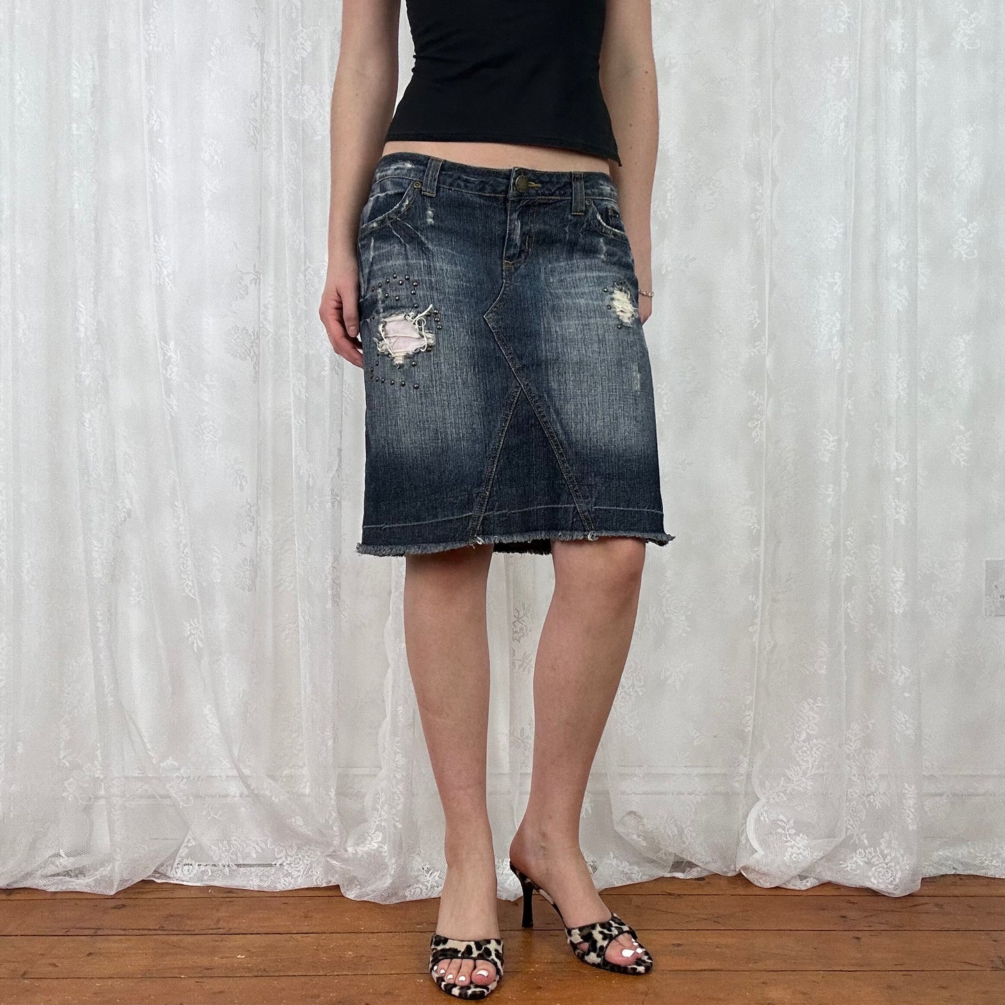 vintage 00s studded denim midi skirt