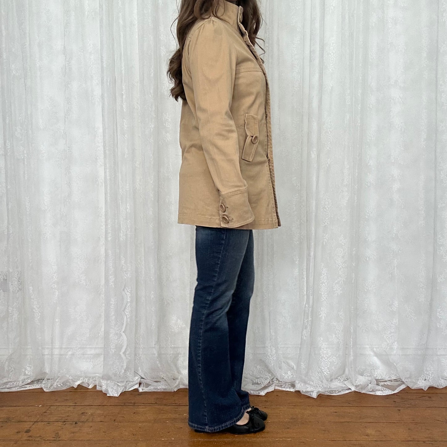 vintage 00s tan double breasted peacoat